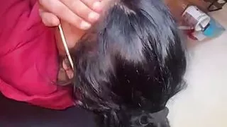 shy hooded lady plays and sucks cock