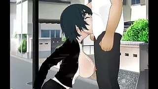 Himeno Tied up on a Street Pole for Submissive Sloppy Throatfucking