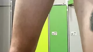 caught naked at the gym. showing off big cock at locker room