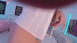 rubbing clit by panty cameltoe wet