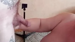 manual stimulation of my penis and cum on mother-in-law's big tits