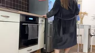 Mother-in-law makes son-in-law cum on her slutty ass in panties in the kitchen