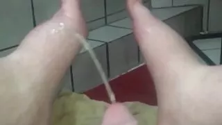 My Hard Dick Pissing on My Feet and Huge Cumshot