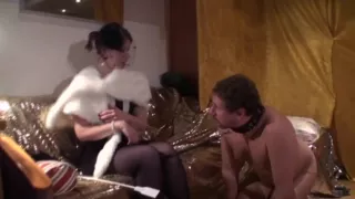 Slapping him with her gloves by Femdom Austria