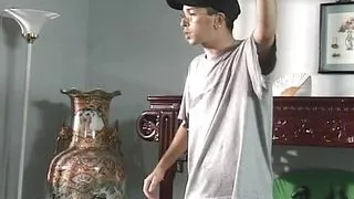 Super hot ebony babe riding big white cock