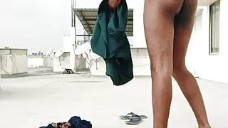 Naked stripping and masturbating in terracee