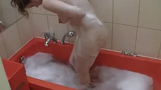 Sweet Mandy with Natural tits Shower Closeup