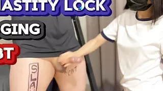 Edging cbt sounding chastity lock bound male slave