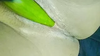 Cumshot with cucumber fucking