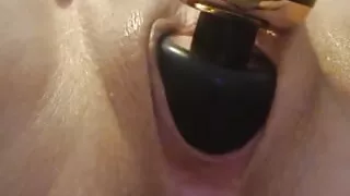 Amateur BBW gets dripping pussy while fucking vibrating wand