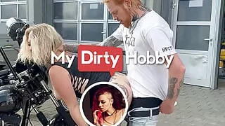 MyDirtyHobby - Busty blonde swallows cum in public