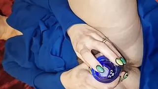 She fucks herself with a huge vibrating dildo and rubs her clit with her fingers