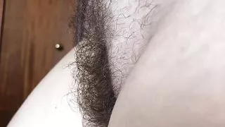 Wife in rose panties and hairy pussy arouses and deserves cum tribute