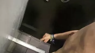 public shower at the locker room. Touching my cock and cumming in public
