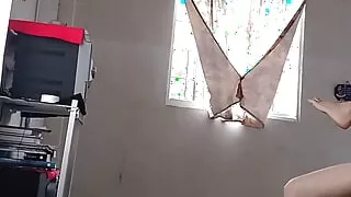 The stepson walks naked, I can't resist thinking about his Balls hitting my big ass hard.  Hot milf.