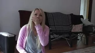 After a short interview, this blonde pornstar is ravaged by a big white dick