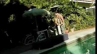 Barely legal babe sucks her stepdads mutant cock poolside