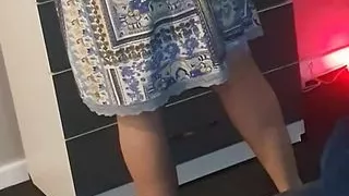 Step mom without bikini under mini dress get changed in front of step son