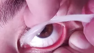 Cum dumpster gets a full cumshot into her open eye, talking
