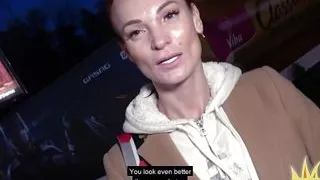 Public amateur redhead skinny MILF fucked outdoor  in POV