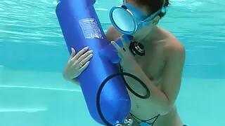 Hungarian beauty fucks dildo underwater