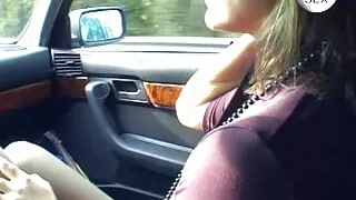 A slim and wild German babe gets two hard cocks in the middle of the woods