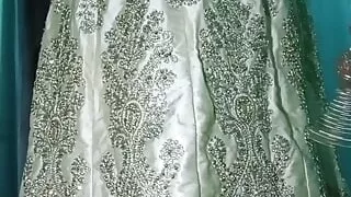 Indian gay Crossdresser Gaurisissy xxx sex in Golden Saree pressing his boobs and fingering his ass