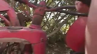 Blonde Teen Have Intense Anal and Pussy Fuck with a Handsome Guy Outdoor in a Tractor