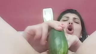 masturbation with small and thick cucumber