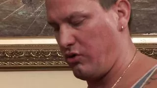 Hairy granny is knitting some woolen socks while the hard rod is plowing her snatch