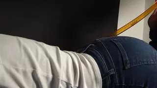 Made for foot fetish lovers, sexy bug bunny pose with tight blue jeans and balls massage with feets