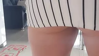 cleaning the house in a mini skirt without panties