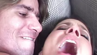 After getting pummeled on the balcony Monica Mattos goes inside to get her anal creampie