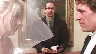 Cuck husband arranges an anal threesome with double penetration for his blonde hotwife after marriage