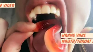 Gummy worms eating and chewing teaser