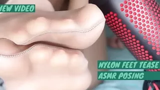 Nude nylon feet tease
