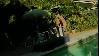 Blonde MILF with big tits gets her muff licked and pounded out by the pool