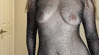 Naughty Sexy fishnet bodysuit Milf xlilyflowersx teases And Plays With her Pussy