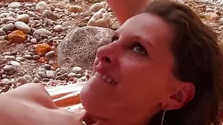 Anal beach slut loves giving all three of her holes to her strong dude