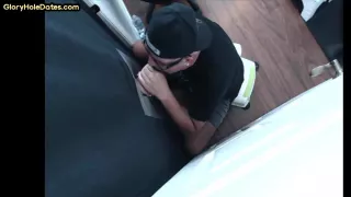 Gloryhole gay loves jerking big dick while sucking it