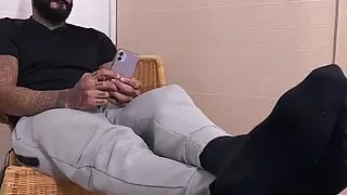 Bearded hunk Rikk York shows off his delicious feet solo