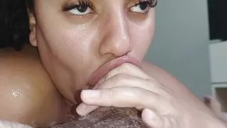 POV big mouth eating a dick to the bottom, shaking her delicious horny black ass