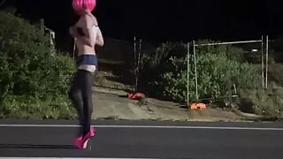 Dani the sexy girl playing on the road!!