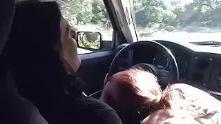 MILF sucks dick in a car before being fucked in a house