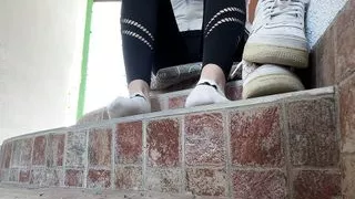 Enjoy my socks and feet outside while smoking