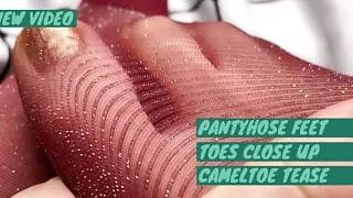 Glossy red pantyhose feet teaser