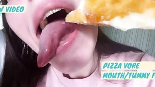 Untidy pizza eating and chewing