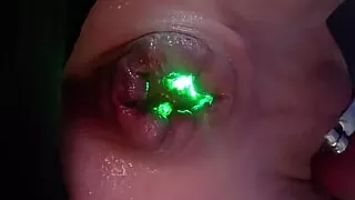 Using a thick glass dildo to gape open my ass