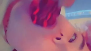 Gay boy With Kitty ears sucking on Dildo