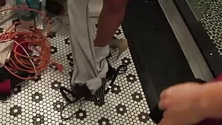 Two busty girls like to try out a new vibrator in the bathroom